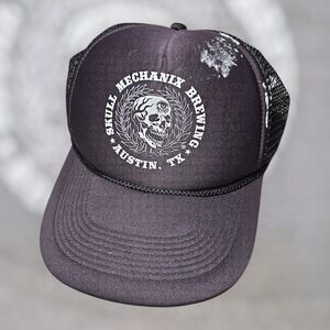 Skull Mechanix Brewing Austin TX Black Foam Trucker Hat Snapback Otto Cap Paint